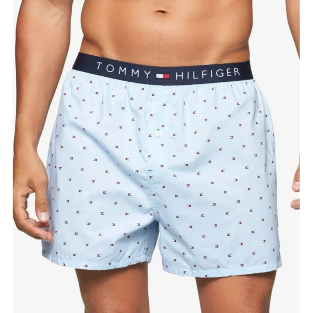 Men's Tommy Hilfiger 09T3255 Micro Flag Basic100% Cotton Woven Boxer (Ice S)